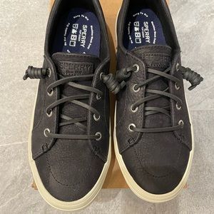Sperry Crest Vibe washable Leather Women’s Black Slip on Sneaker Shoes New